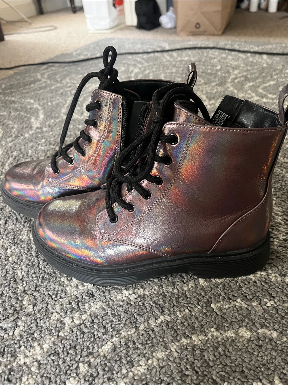 art class Iridescent Holographic Combat Boots with Black Laces